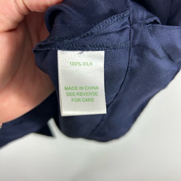 Lilly Pulitzer Navy Blue Ruffle Blouse 100% Silk Short Sleeved Size 0 - Picture 4 of 7